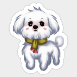 Cute Maltese Dog Drawing Sticker